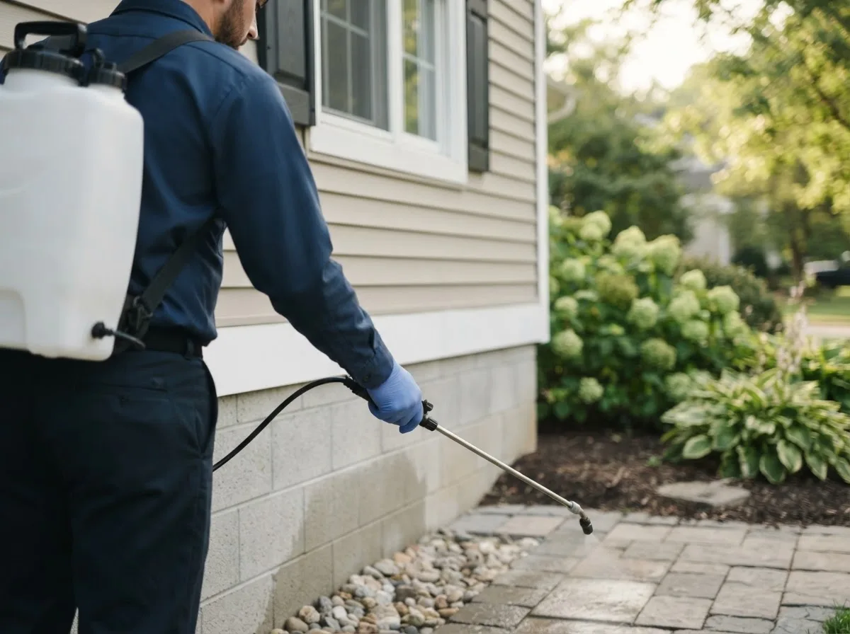Pest control technician inspecting a home in Manchaca, TX